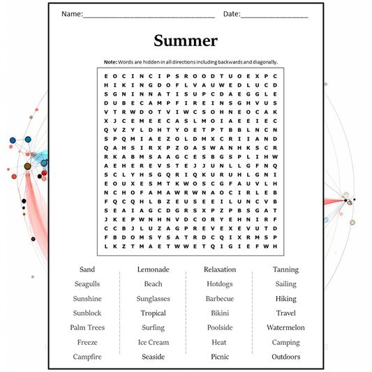 Summer Word Search Puzzle Worksheet Activity PDF