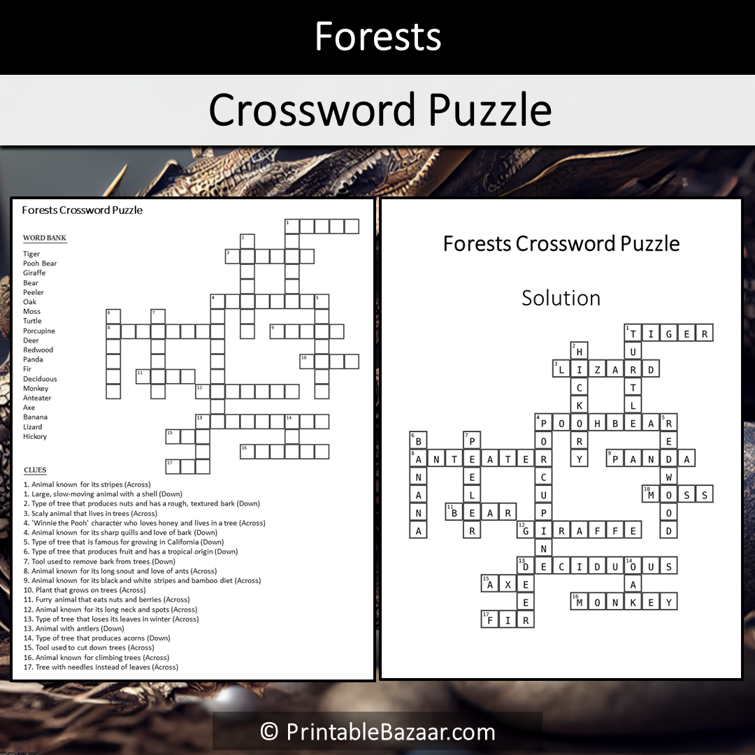 Forests Crossword Puzzle Worksheet Activity Printable PDF