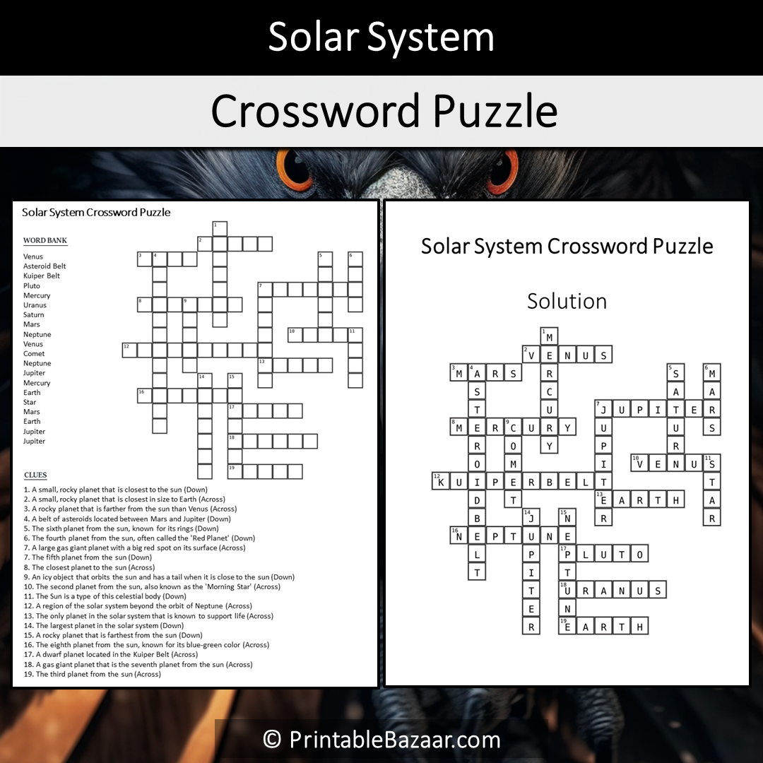 Solar System Crossword Puzzle Worksheet Activity Printable PDF