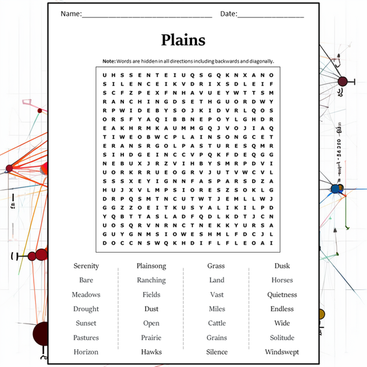 Plains Word Search Puzzle Worksheet Activity PDF