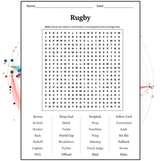 Rugby Word Search Puzzle Worksheet Activity PDF