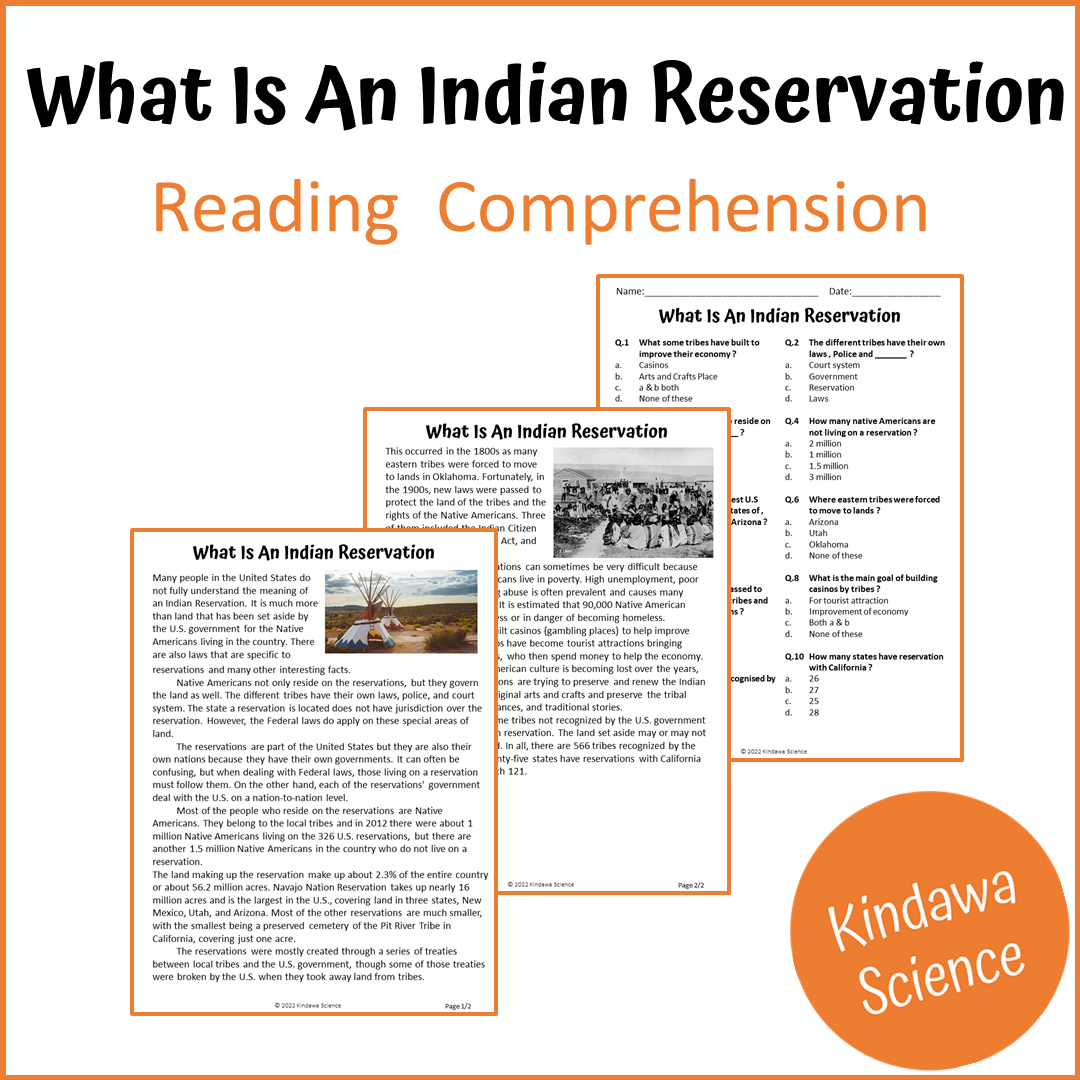 What Is An Indian Reservation Reading Comprehension Passage and Questions | Printable PDF