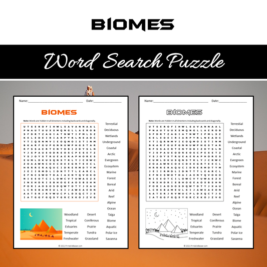 Biomes Word Search Puzzle Worksheet PDF