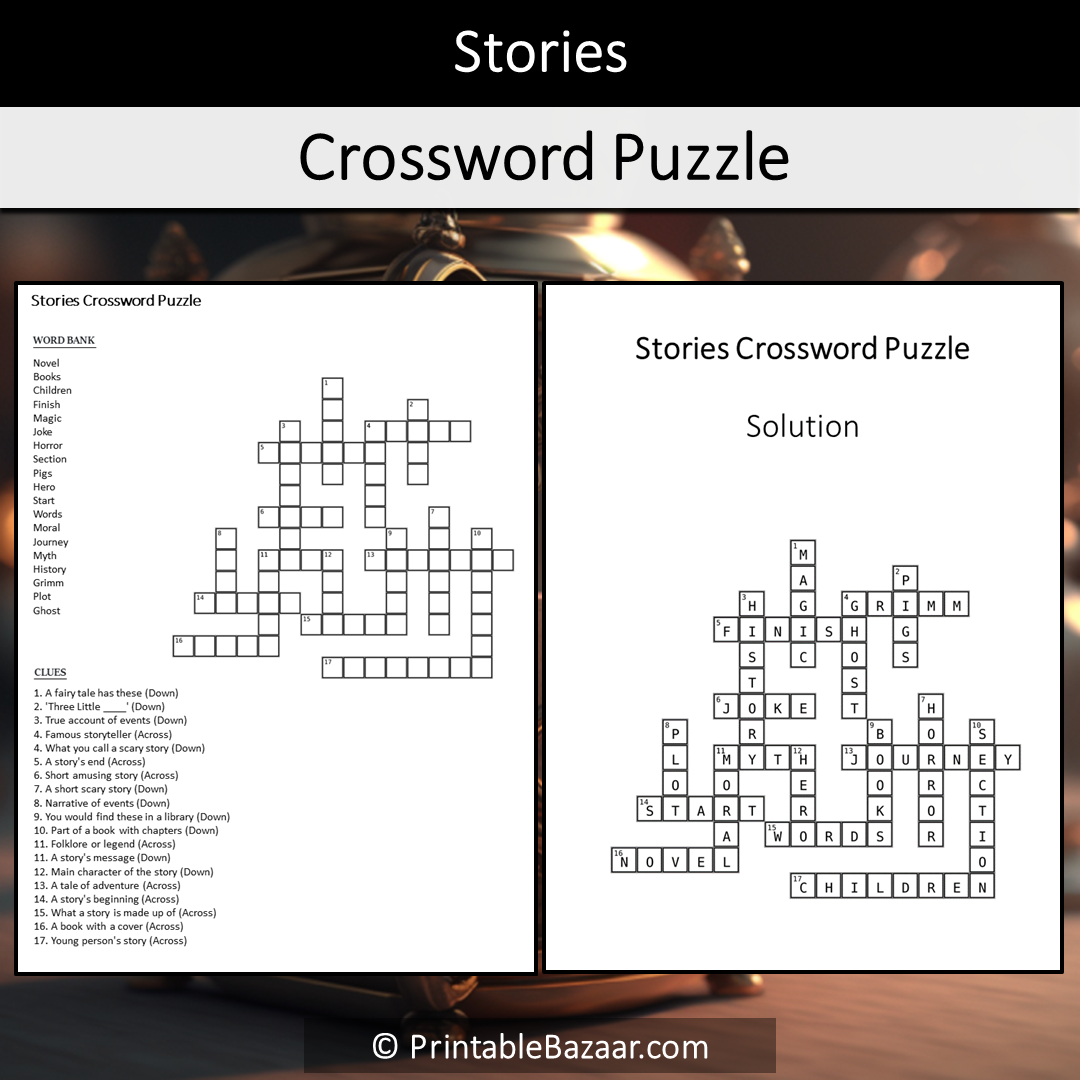 Stories Crossword Puzzle Worksheet Activity Printable PDF