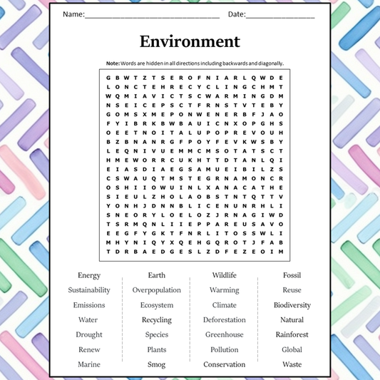 Environment Word Search Puzzle Worksheet Activity PDF