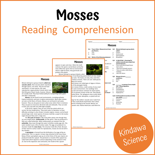 Mosses Reading Comprehension Passage and Questions | Printable PDF