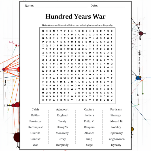 Hundred Years War Word Search Puzzle Worksheet Activity PDF