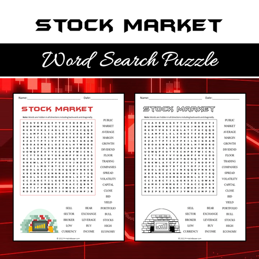 Stock Market Word Search Puzzle Worksheet PDF