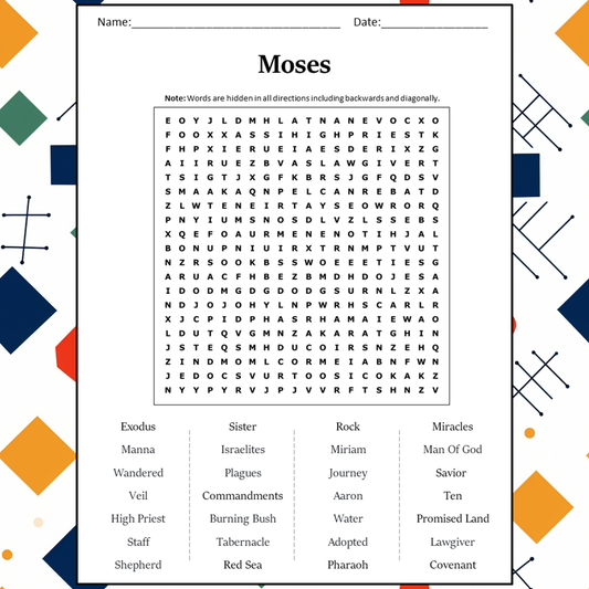 Moses Word Search Puzzle Worksheet Activity PDF