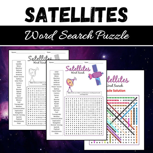 Satellites Word Search Puzzle Worksheet PDF