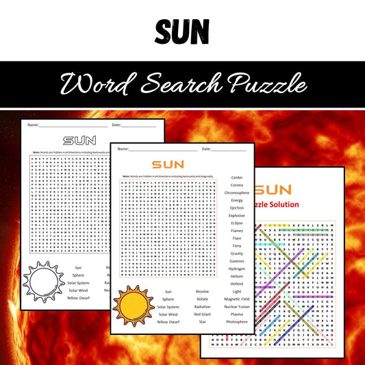 Sun Word Search Puzzle Worksheet PDF