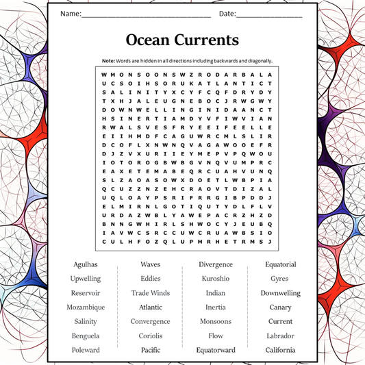 Ocean Currents Word Search Puzzle Worksheet Activity PDF