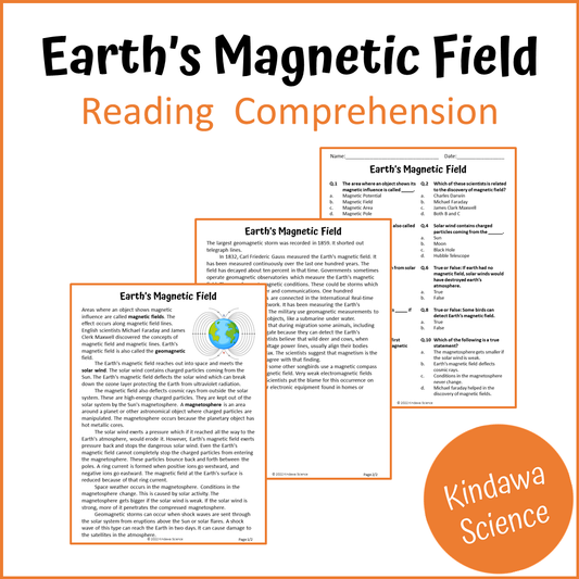 Earth's Magnetic Field Reading Comprehension Passage and Questions | Printable PDF