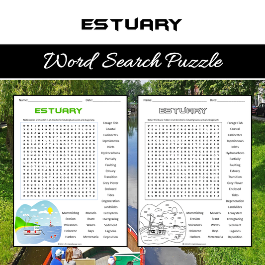 Estuary Word Search Puzzle Worksheet PDF