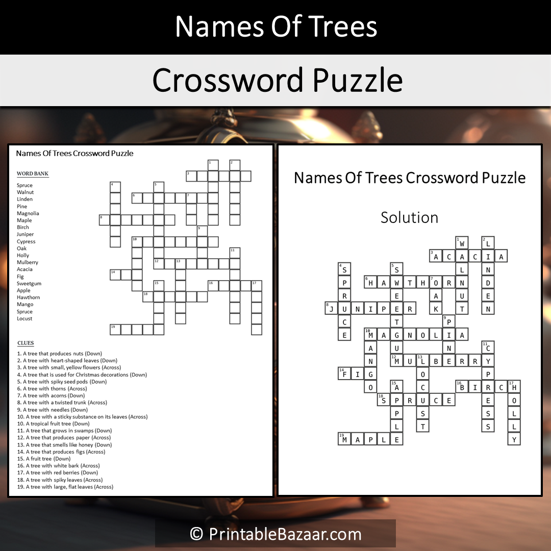 Names Of Trees Crossword Puzzle Worksheet Activity Printable PDF