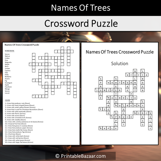 Names Of Trees Crossword Puzzle Worksheet Activity Printable PDF