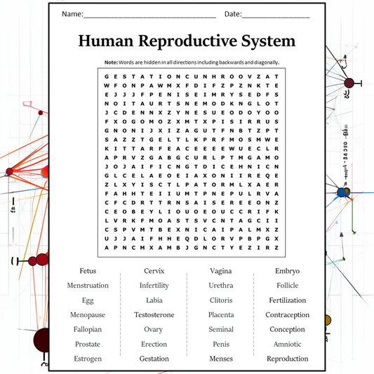 Human Reproductive System Word Search Puzzle Worksheet Activity PDF