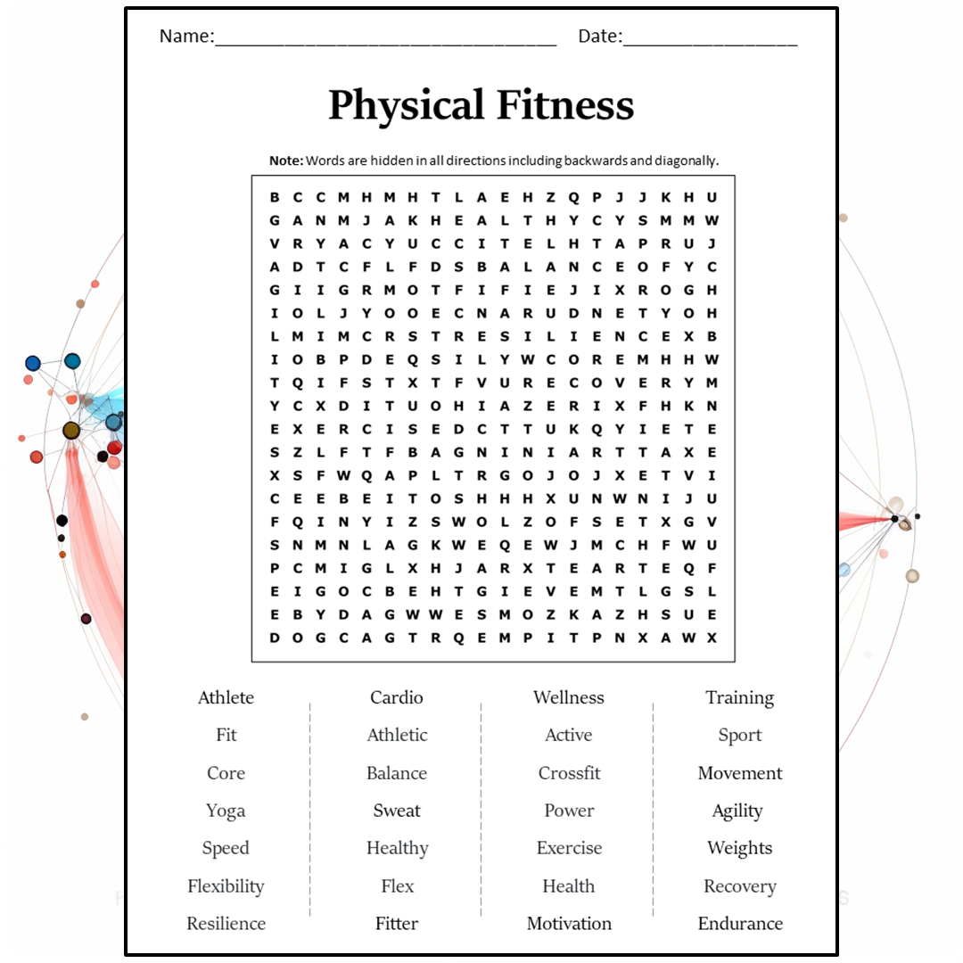 Physical Fitness Word Search Puzzle Worksheet Activity PDF