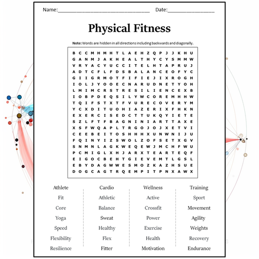 Physical Fitness Word Search Puzzle Worksheet Activity PDF