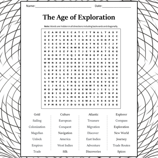 The Age Of Exploration Word Search Puzzle Worksheet Activity PDF