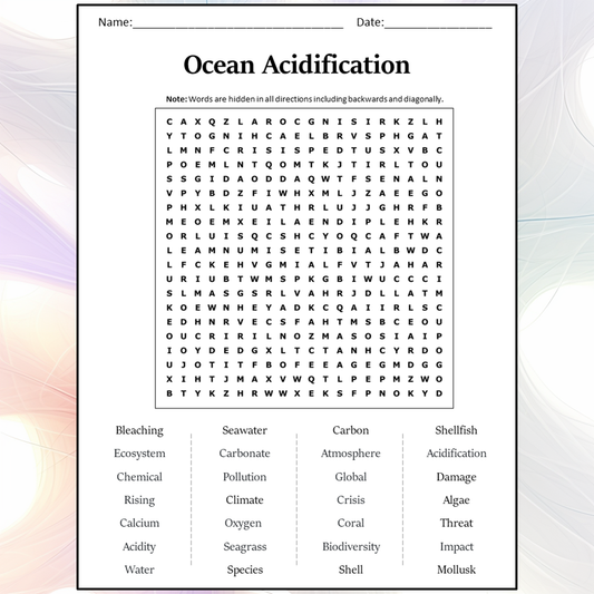 Ocean Acidification Word Search Puzzle Worksheet Activity PDF