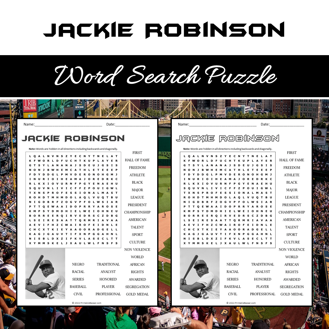 Jackie Robinson Word Search Puzzle Worksheet PDF