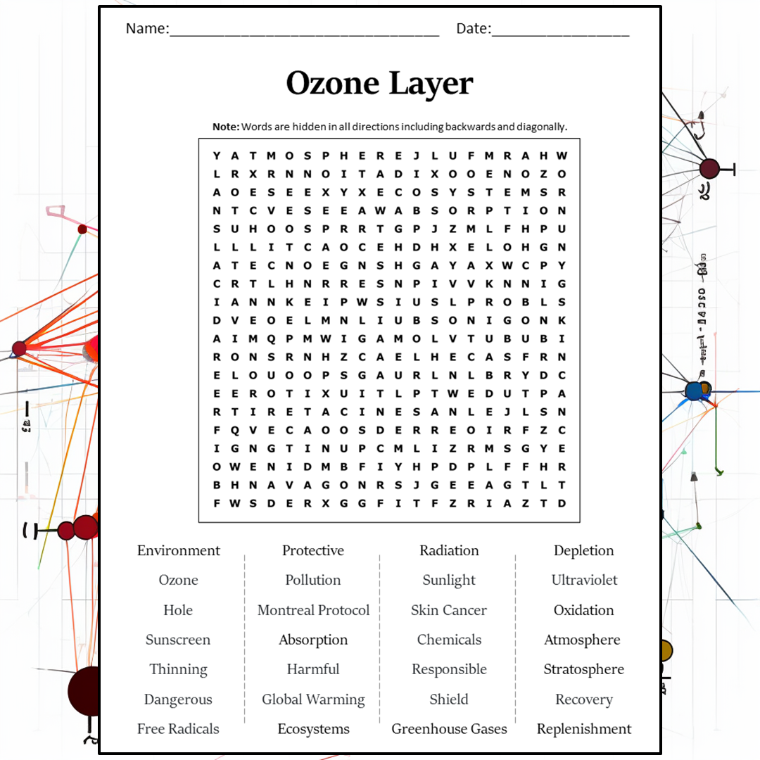 Ozone Layer Word Search Puzzle Worksheet Activity PDF