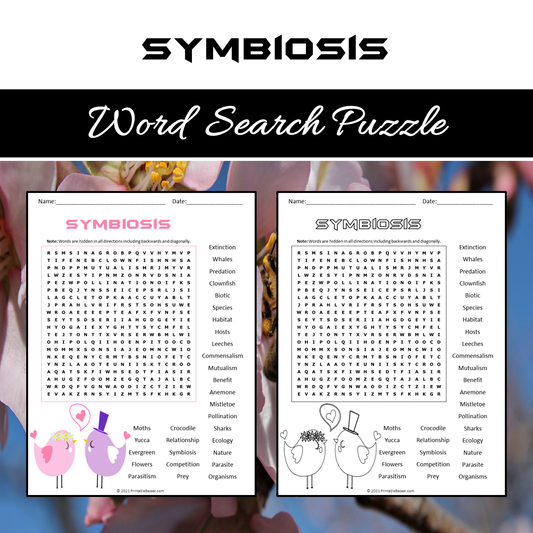 Symbiosis Word Search Puzzle Worksheet PDF