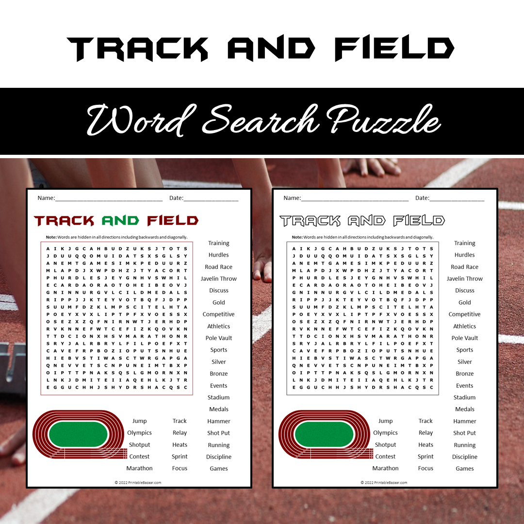 Track And Field Word Search Puzzle Worksheet PDF