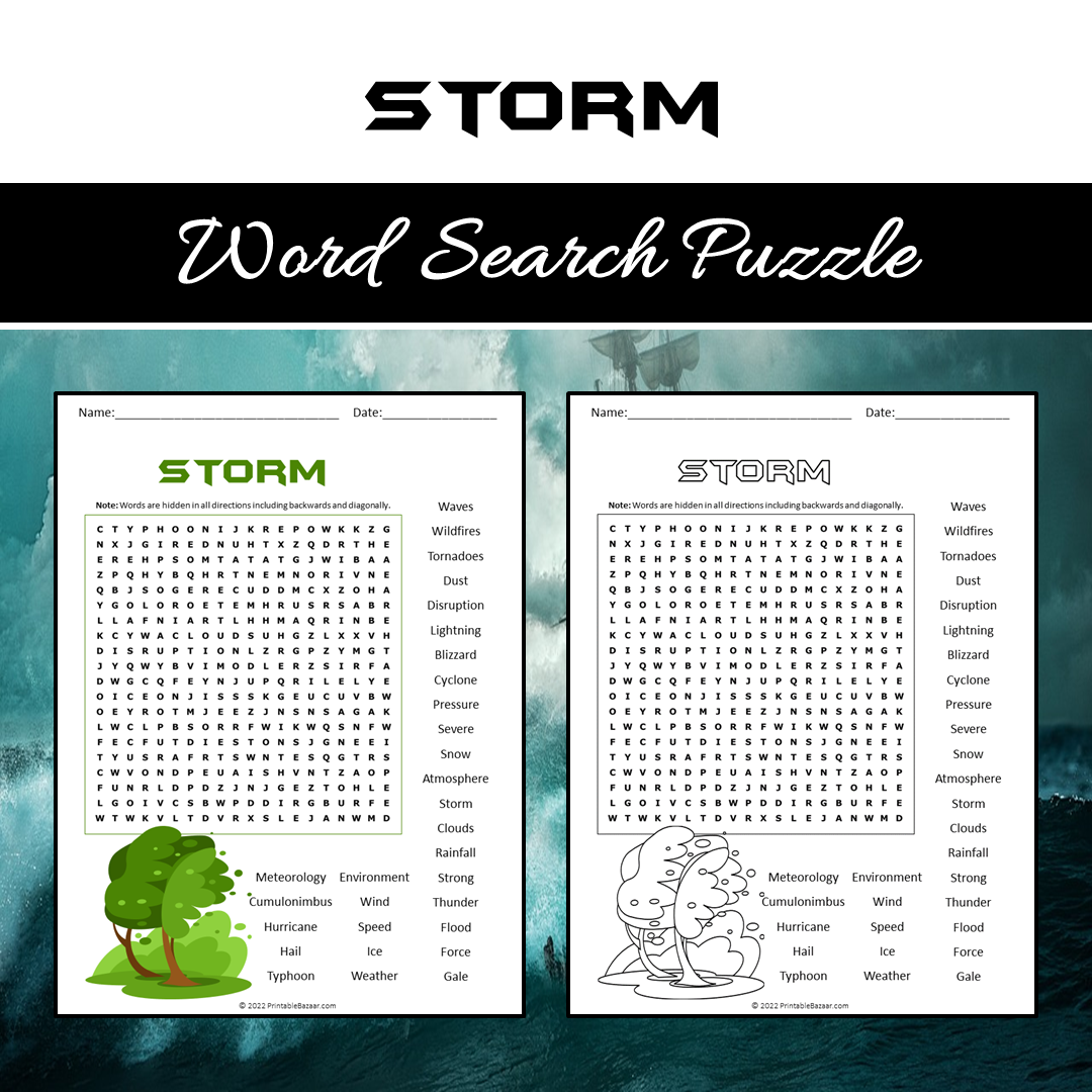 Storm Word Search Puzzle Worksheet PDF