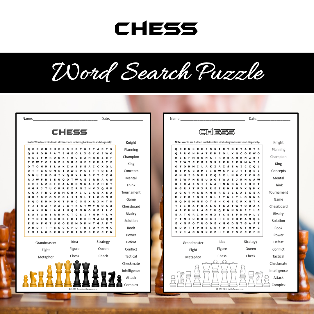 Chess Word Search Puzzle Worksheet PDF