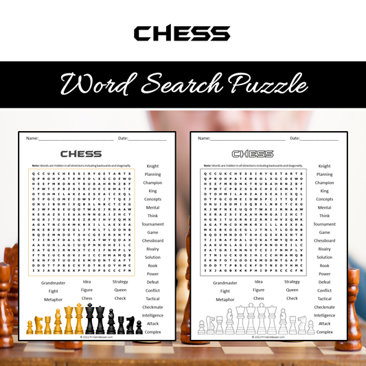 Chess Word Search Puzzle Worksheet PDF