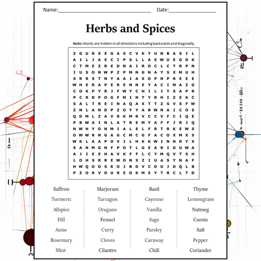 Herbs and Spices Word Search Puzzle Worksheet Activity PDF