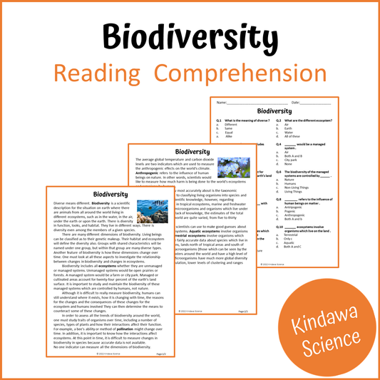 Biodiversity Reading Comprehension Passage and Questions | Printable PDF