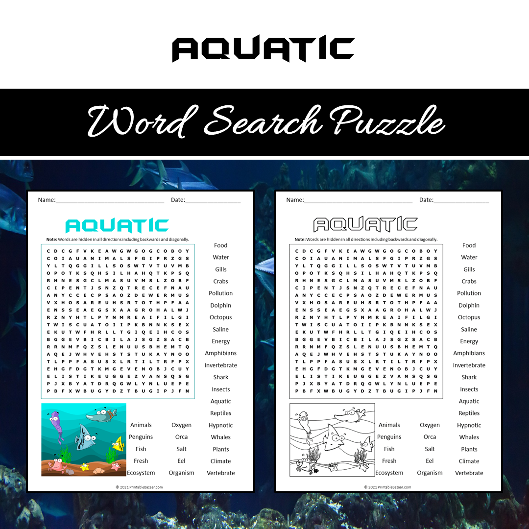 Aquatic Word Search Puzzle Worksheet PDF