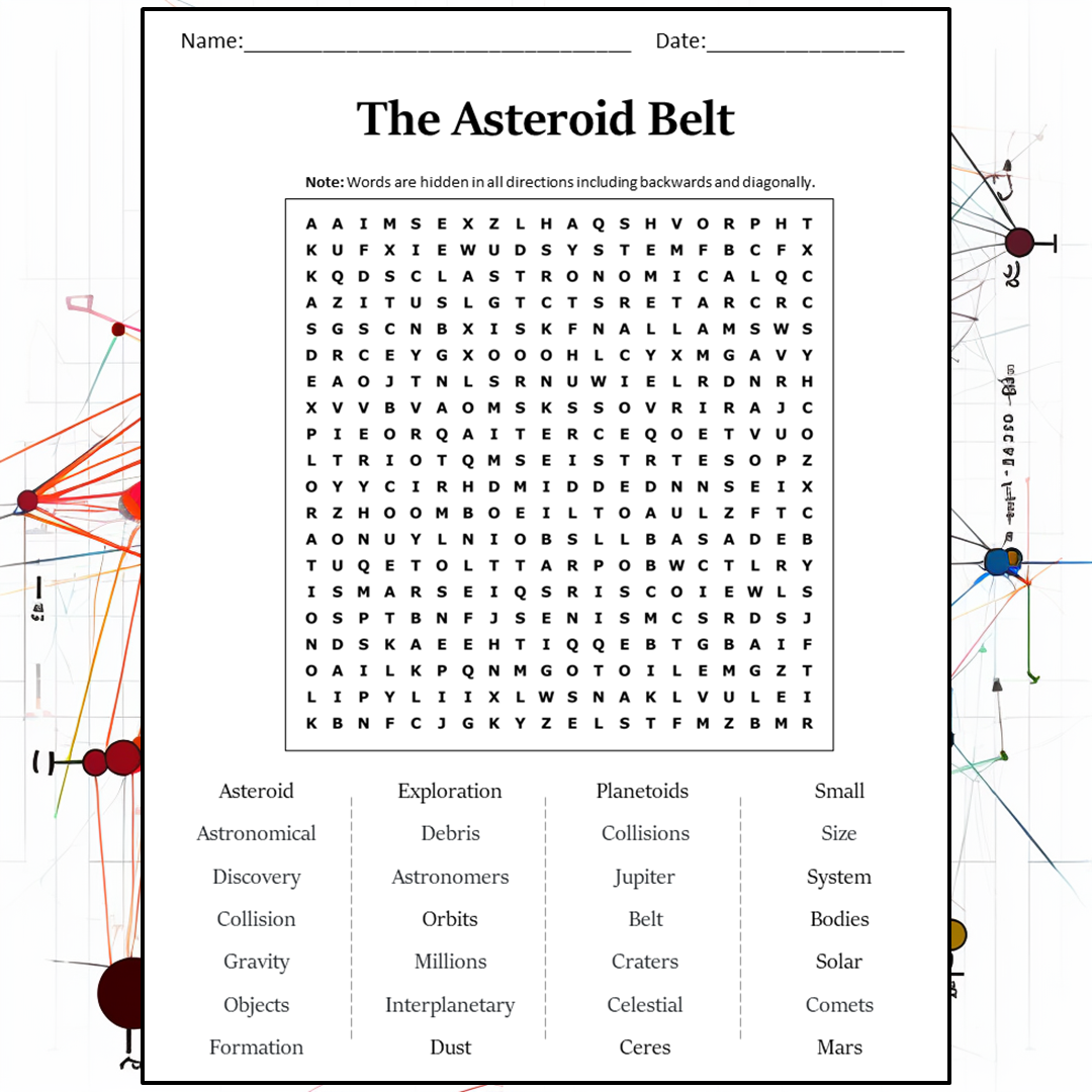 The Asteroid Belt Word Search Puzzle Worksheet Activity PDF