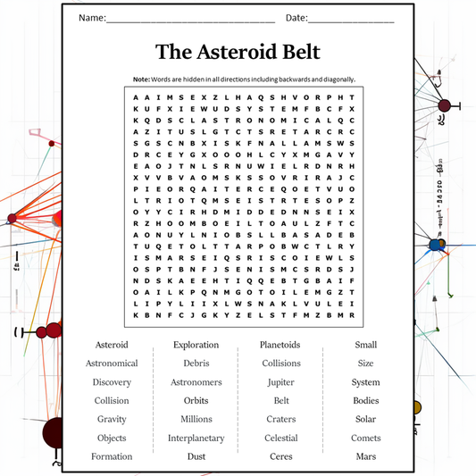 The Asteroid Belt Word Search Puzzle Worksheet Activity PDF