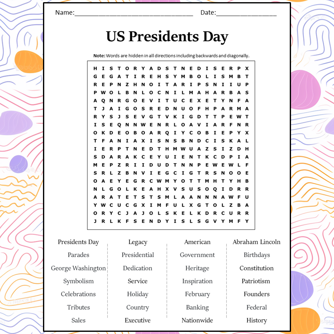 Us Presidents Day Word Search Puzzle Worksheet Activity PDF ...