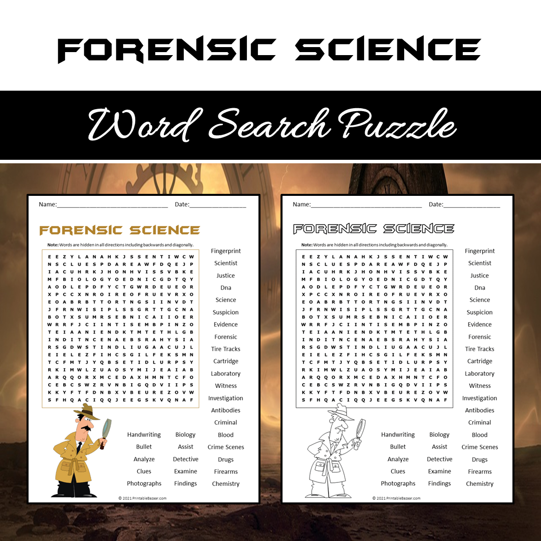 Forensic Science Word Search Puzzle Worksheet PDF