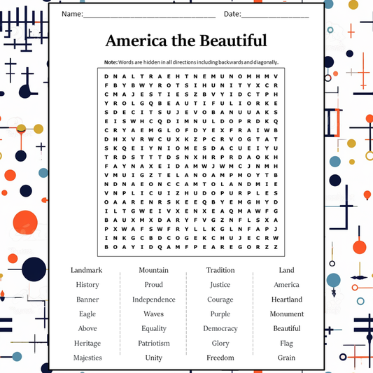 America The Beautiful Word Search Puzzle Worksheet Activity PDF