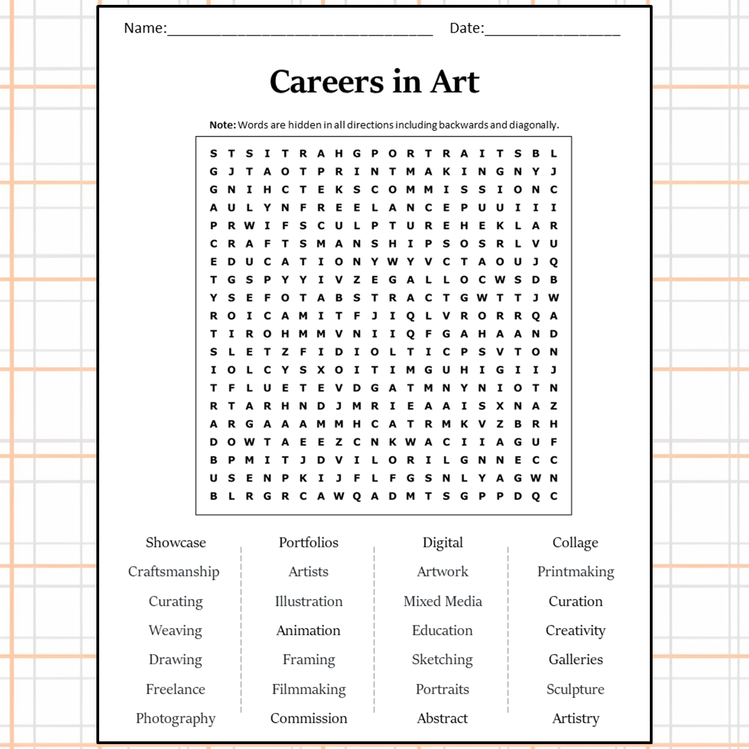 Careers In Art Word Search Puzzle Worksheet Activity PDF