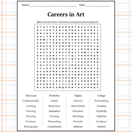 Careers In Art Word Search Puzzle Worksheet Activity PDF