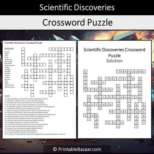 Scientific Discoveries Crossword Puzzle Worksheet Activity Printable PDF