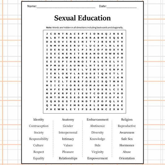 Sexual Education Word Search Puzzle Worksheet Activity PDF