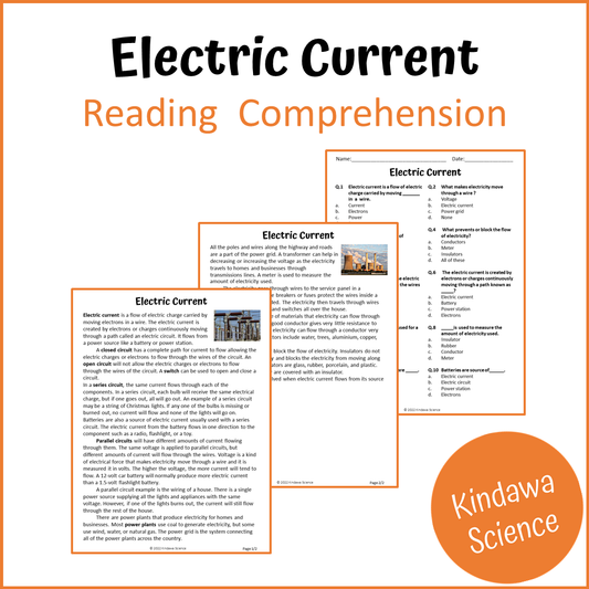 Electric Current Reading Comprehension Passage and Questions | Printable PDF