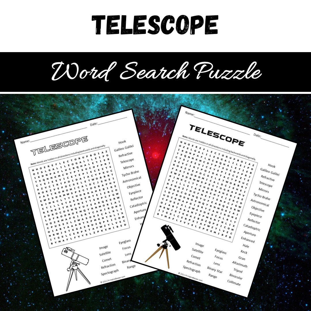 Telescope Word Search Puzzle Worksheet PDF