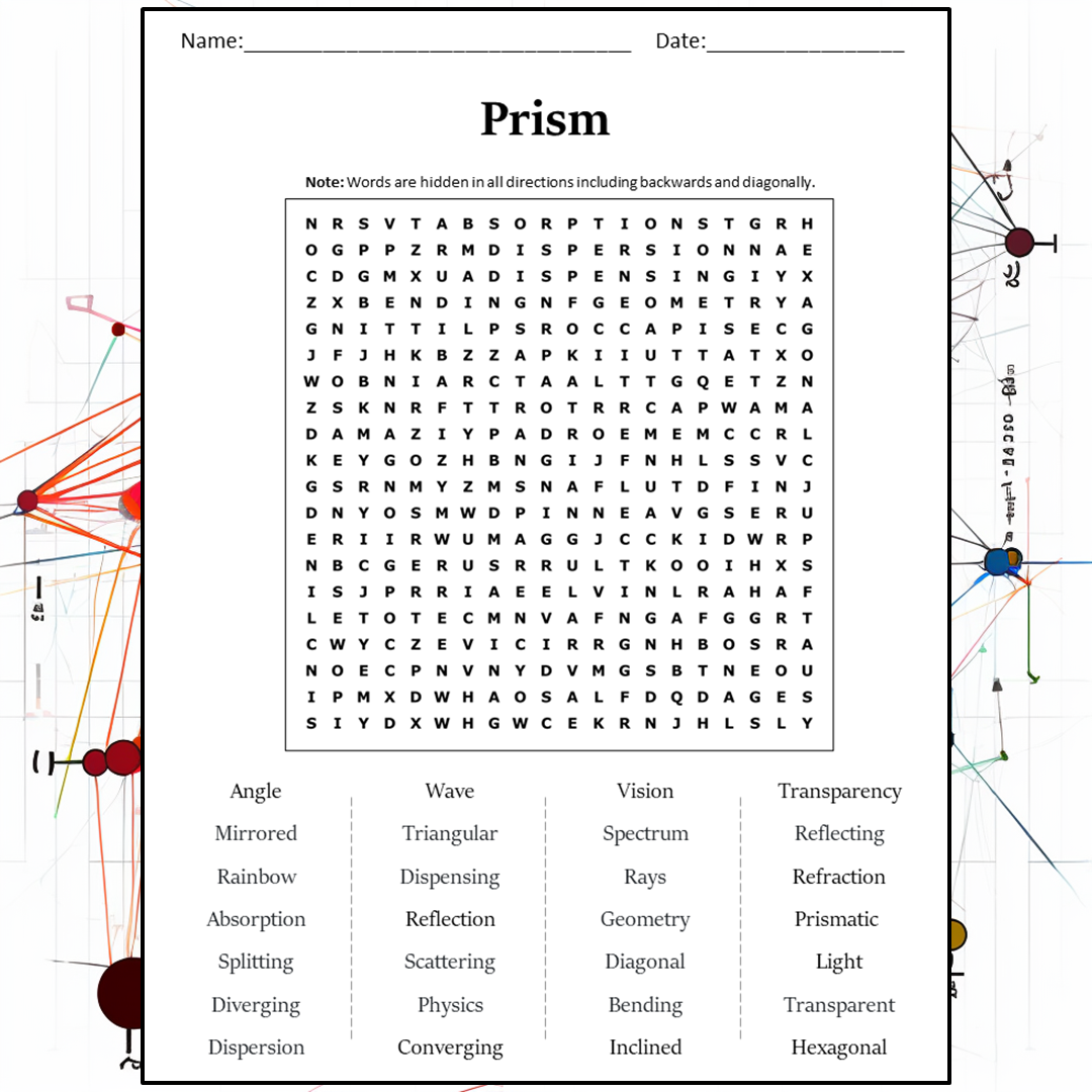 Prism Word Search Puzzle Worksheet Activity PDF