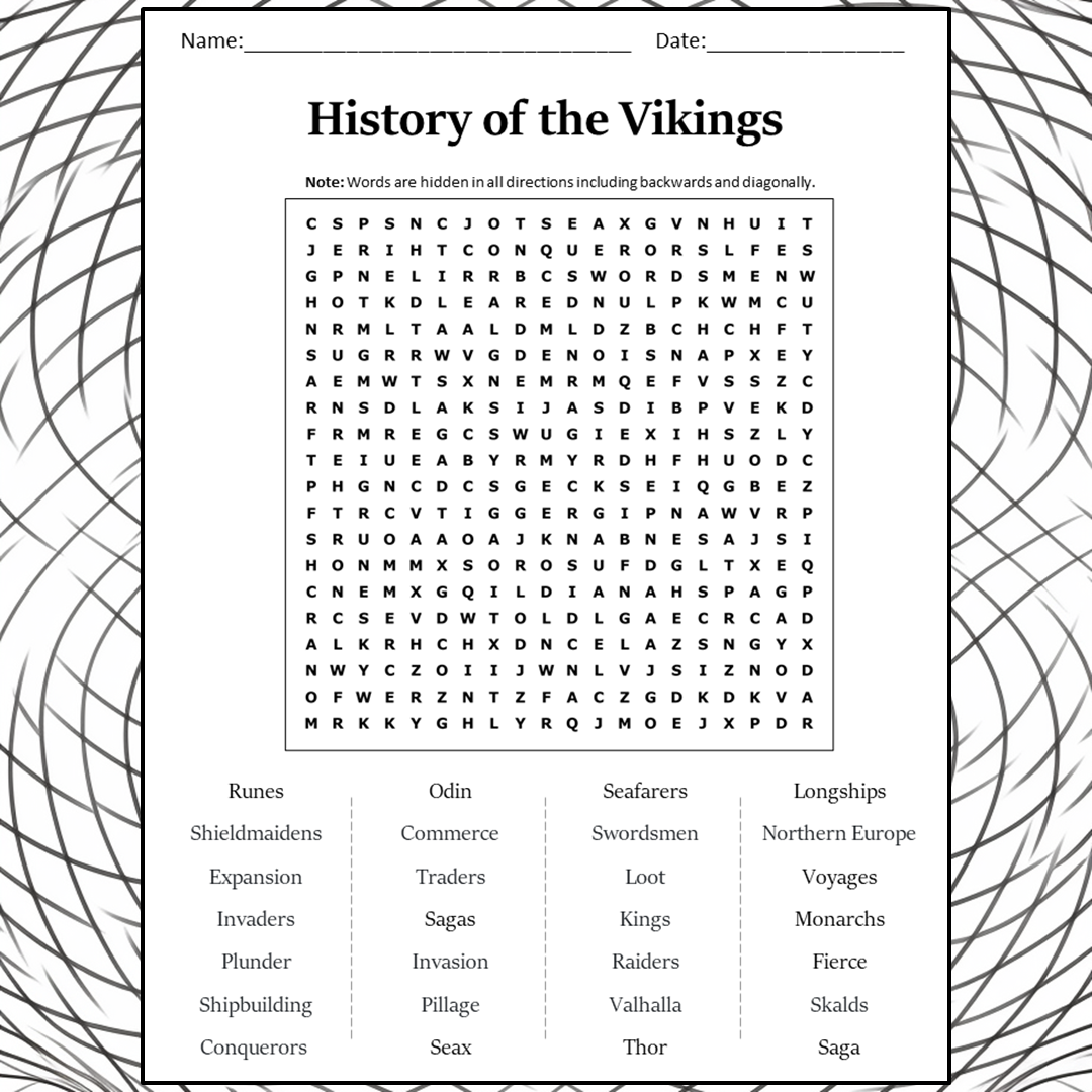 History Of The Vikings Word Search Puzzle Worksheet Activity PDF