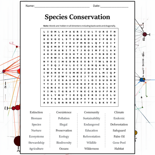 Species Conservation Word Search Puzzle Worksheet Activity PDF