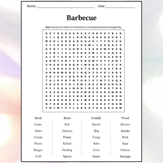 Barbecue Word Search Puzzle Worksheet Activity PDF